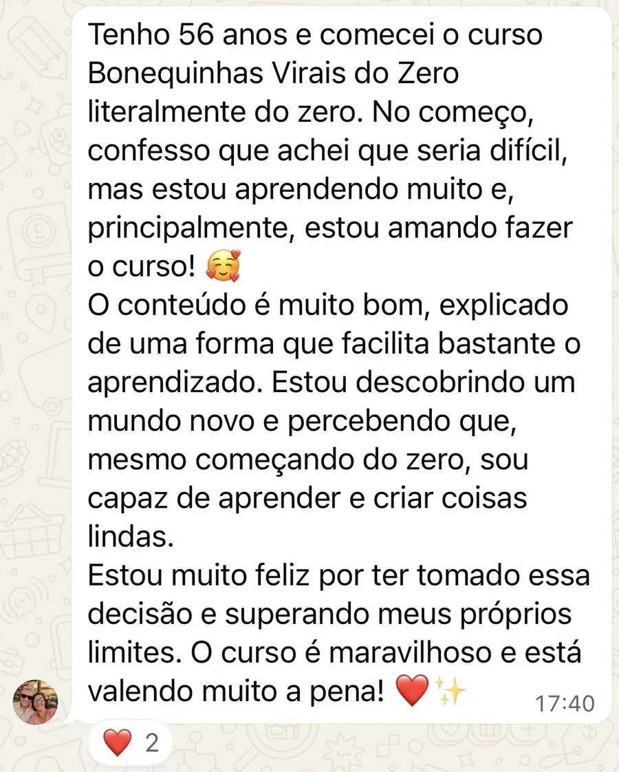 Depoimento de aluna de 56 anos que começou do zero