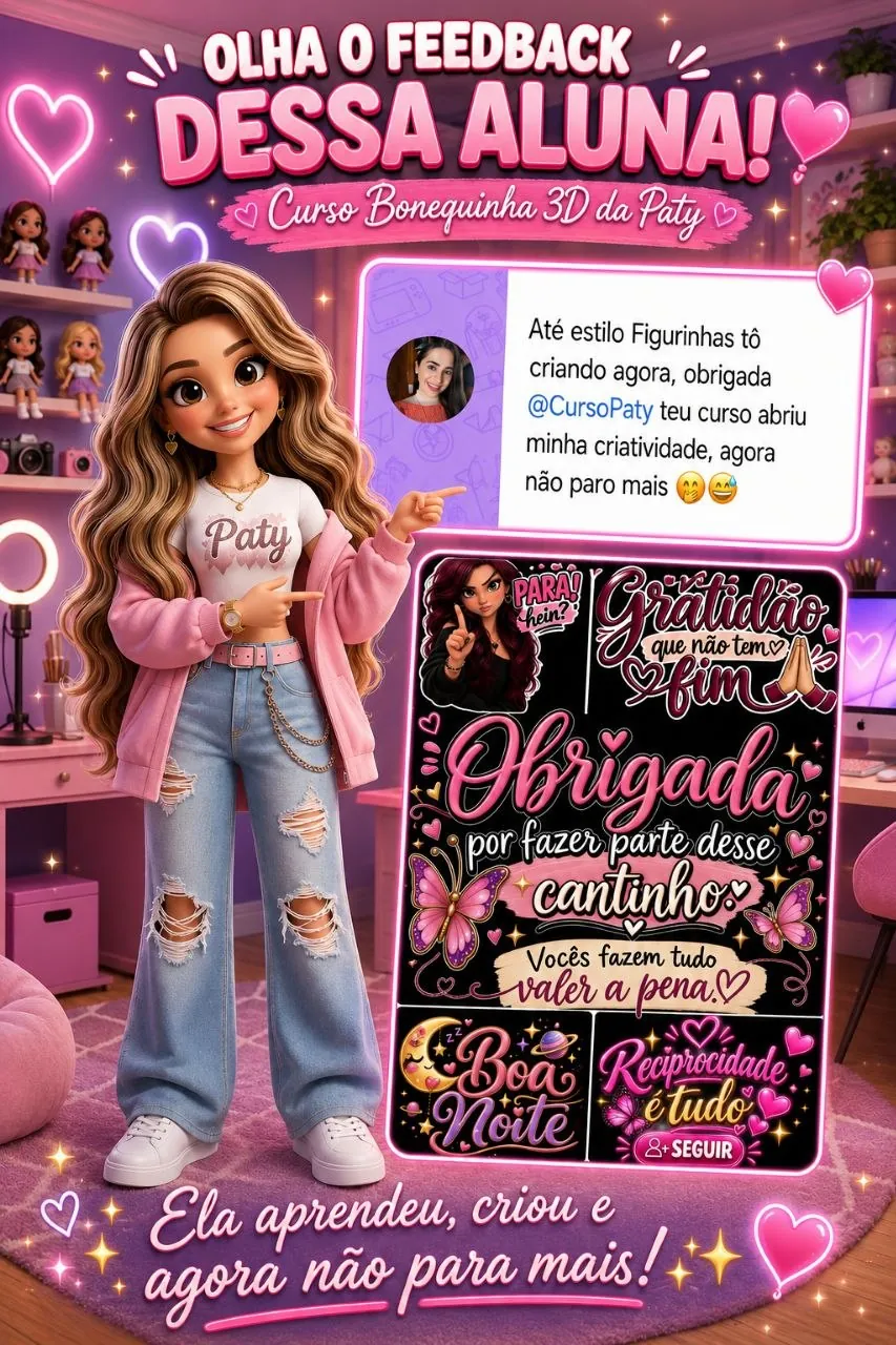Aluna criando figurinhas após o curso: 'teu curso abriu minha criatividade, agora não paro mais'