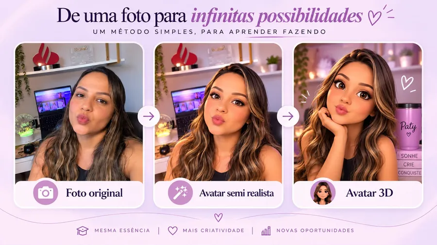 Transformação de uma foto real em avatar semi realista e avatar 3D